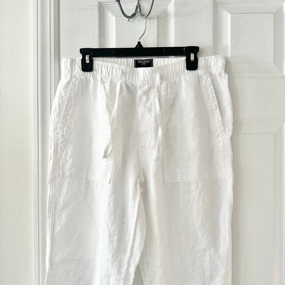 Todd Snyder White Linen Straight Leg Drawstring Button Back Pocket Beach Pants M - Picture 5 of 9